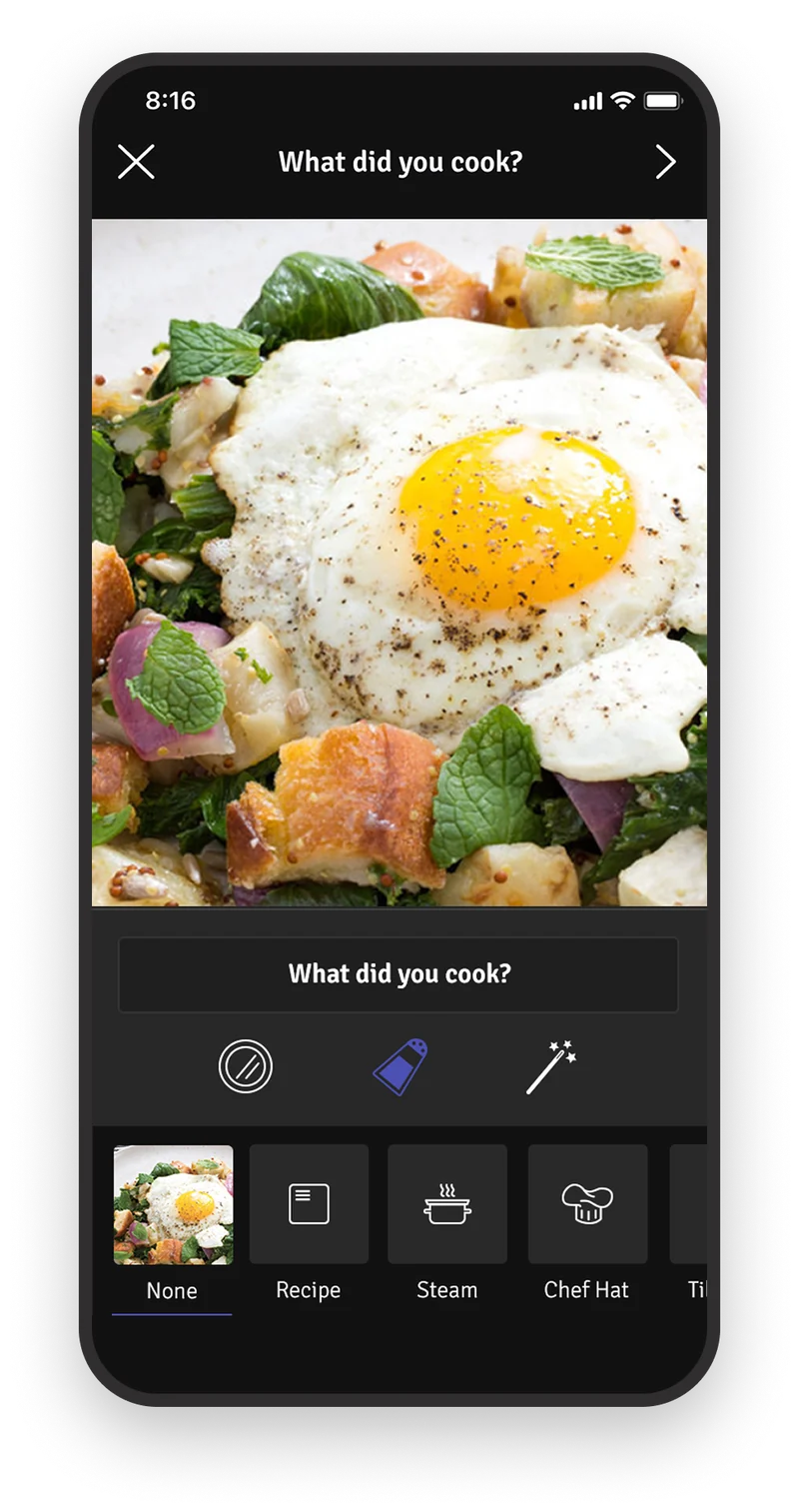 Blue Apron app — the in-app camera personalizing a food photo