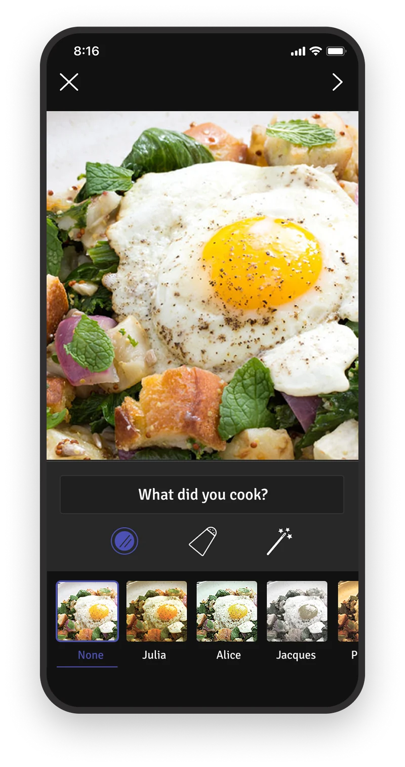 Filters and overlays tuned for food shot on a phone