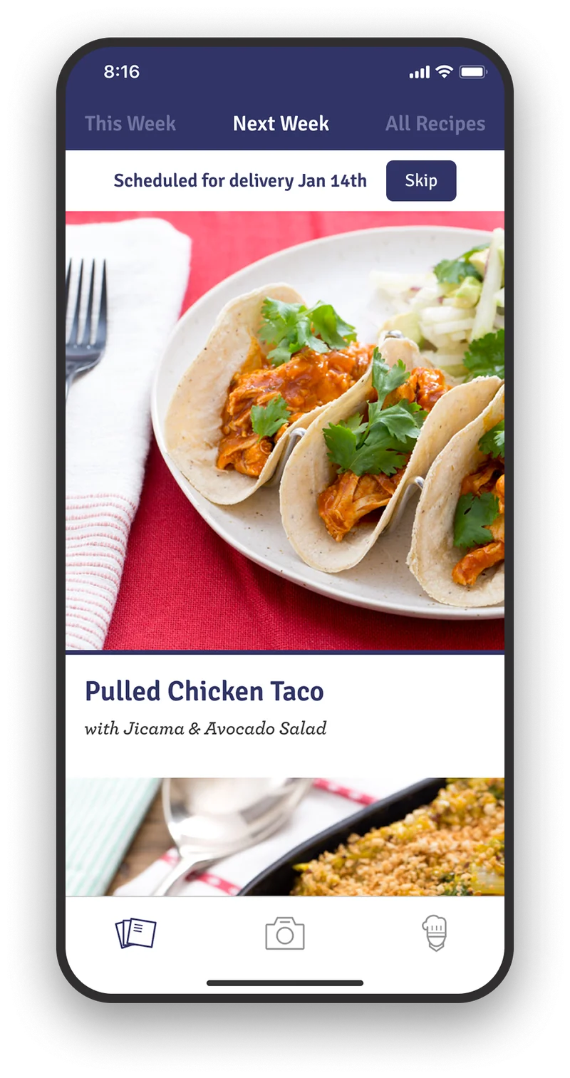 The menu organized as This Week, Next Week, and All Recipes