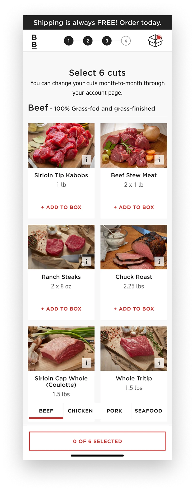 Choose cuts screen