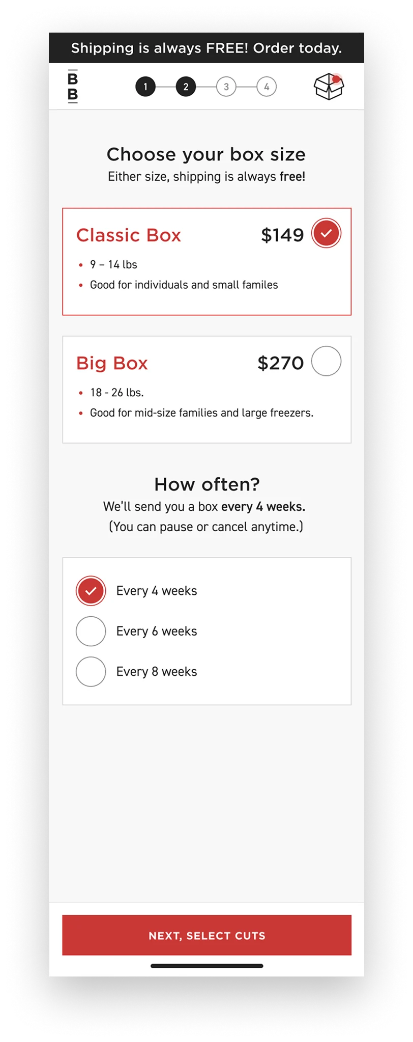 Select box size screen