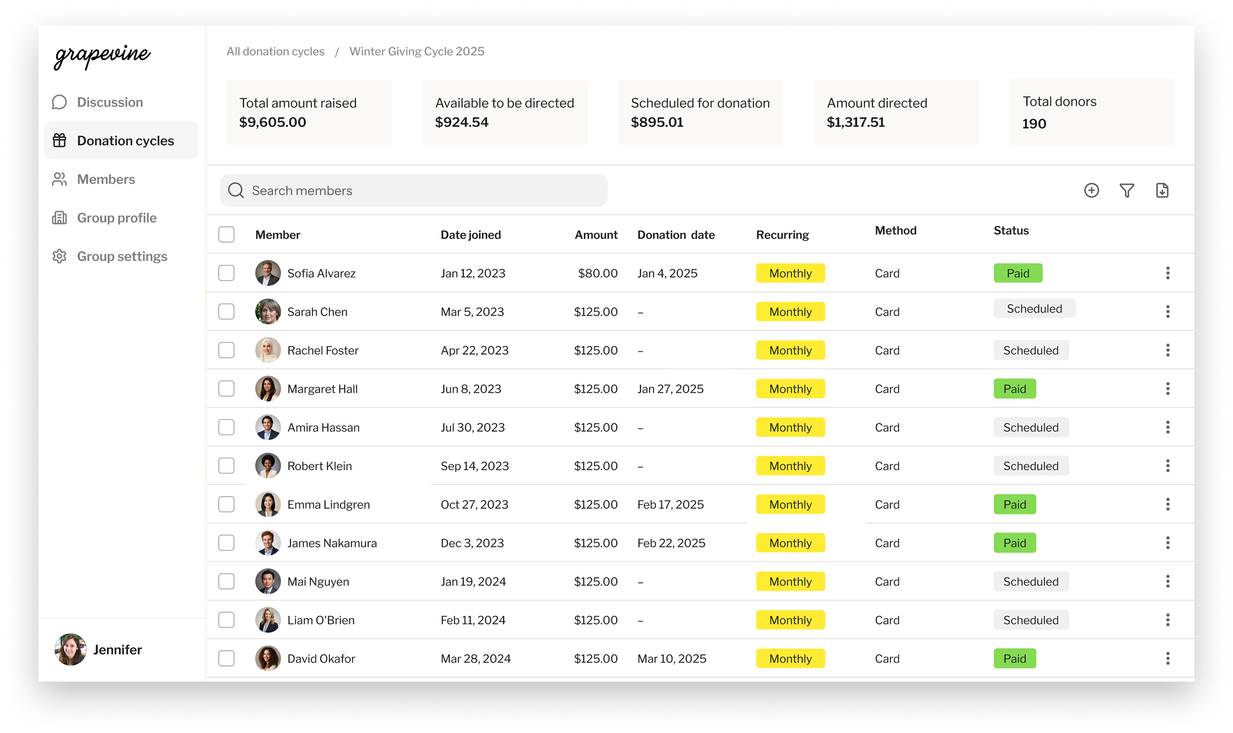 Grapevine CSV import bringing in a circle's roster and giving history