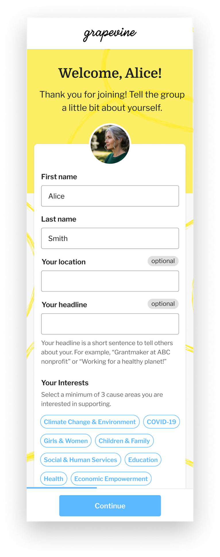 Member signup — building a member profile
