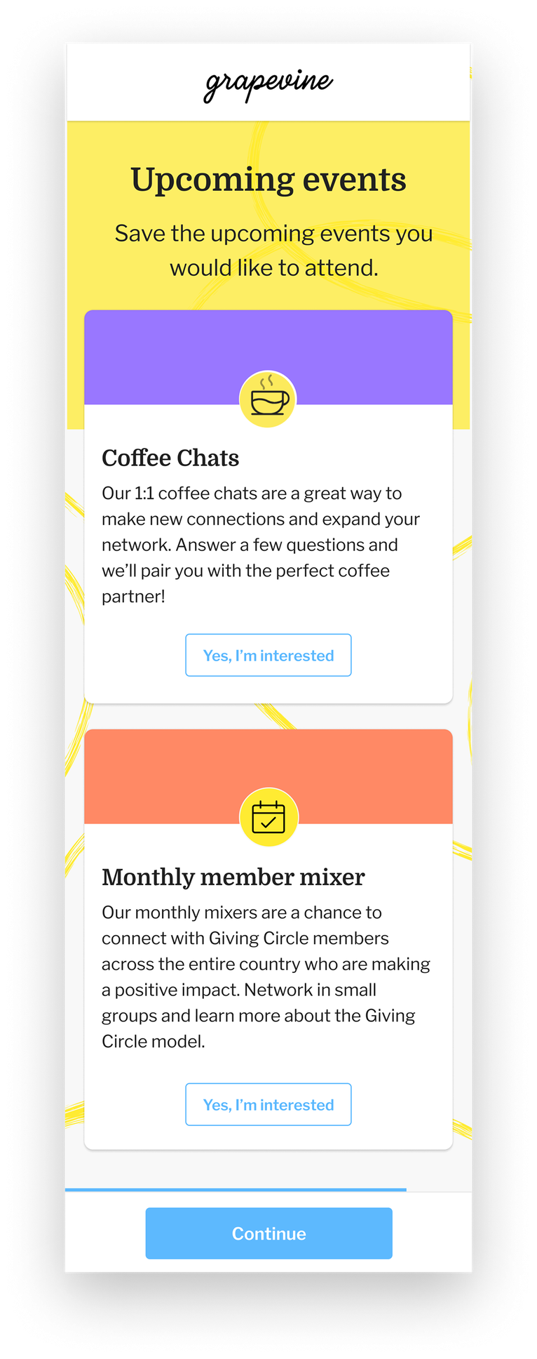 Member signup — upcoming events