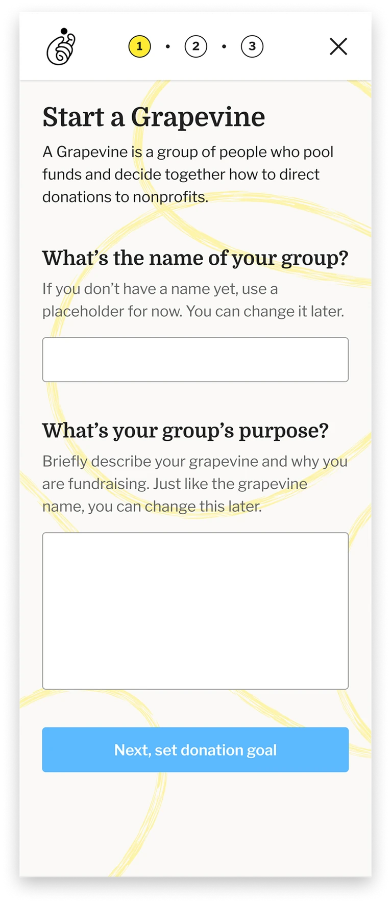 Onboarding step 1 — start a Grapevine