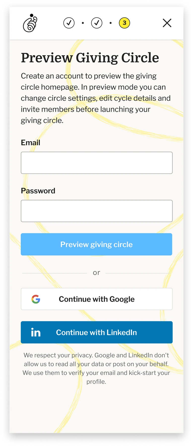 Onboarding step 3 — preview giving circle