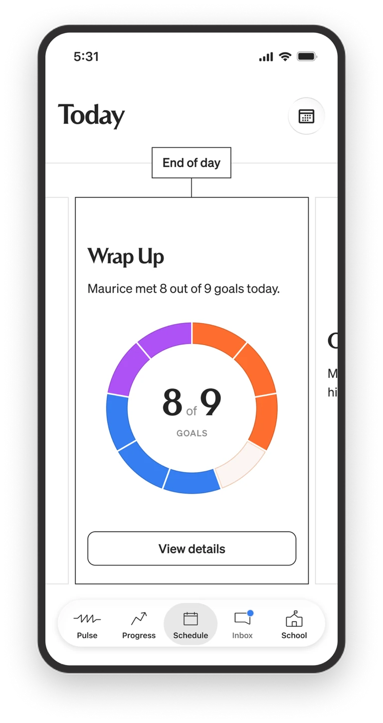 Parent app — live view of the child's day