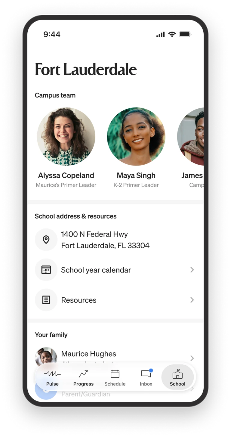 Parent app — school details and resources
