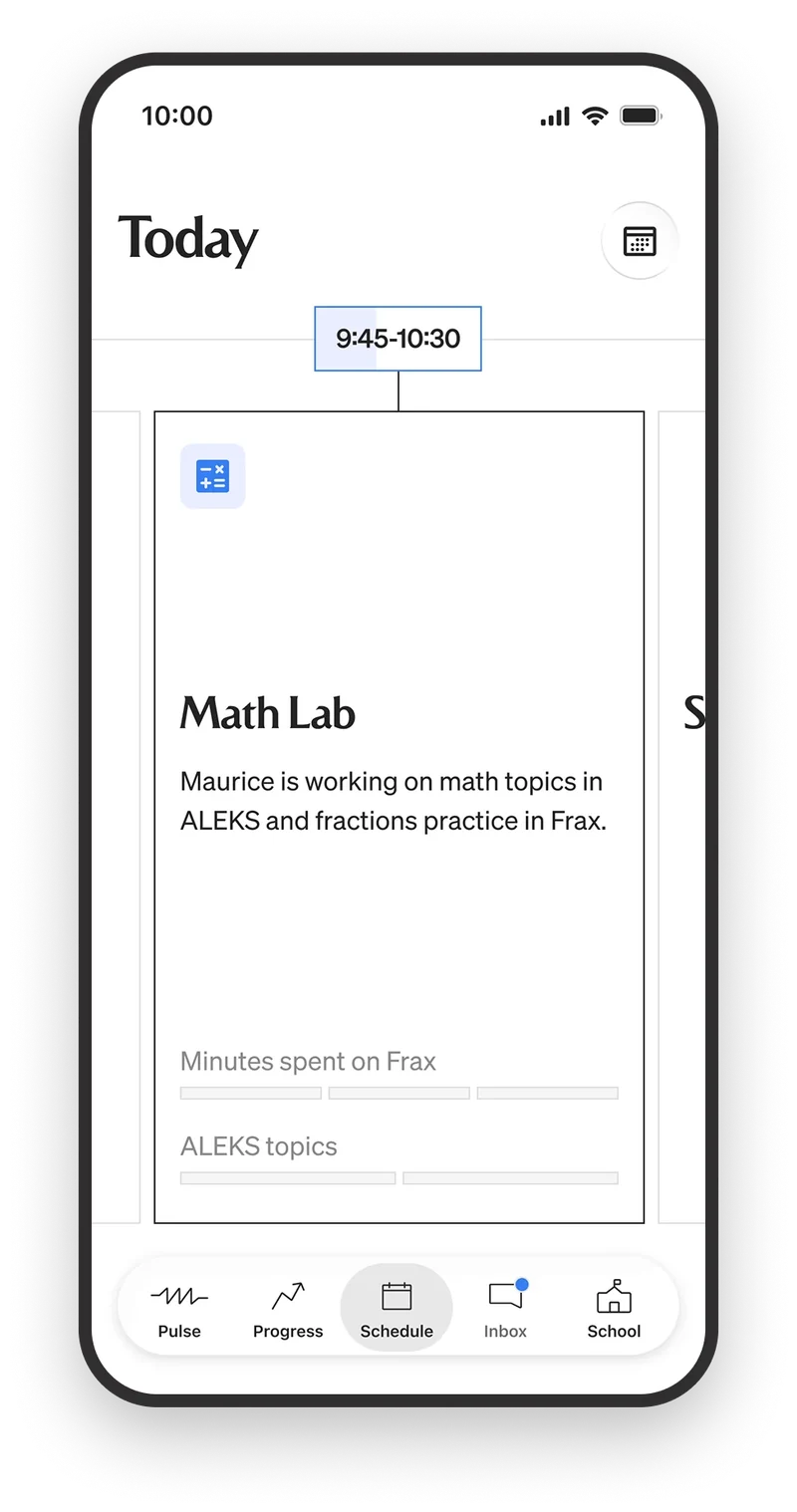 Primer parent app — today's schedule with a class card
