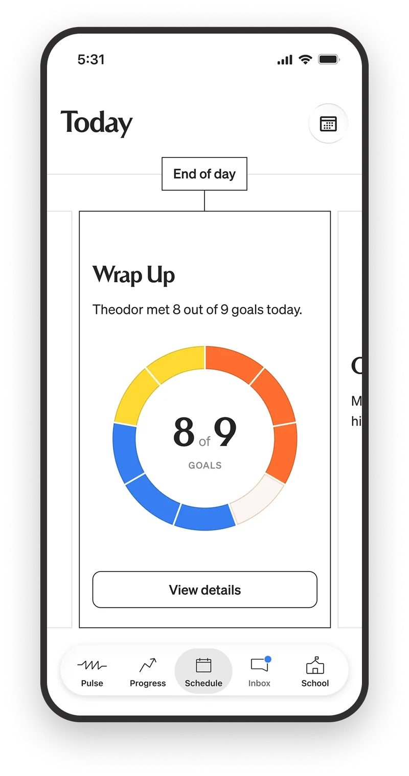 The daily wrap up showing how many goals the student met