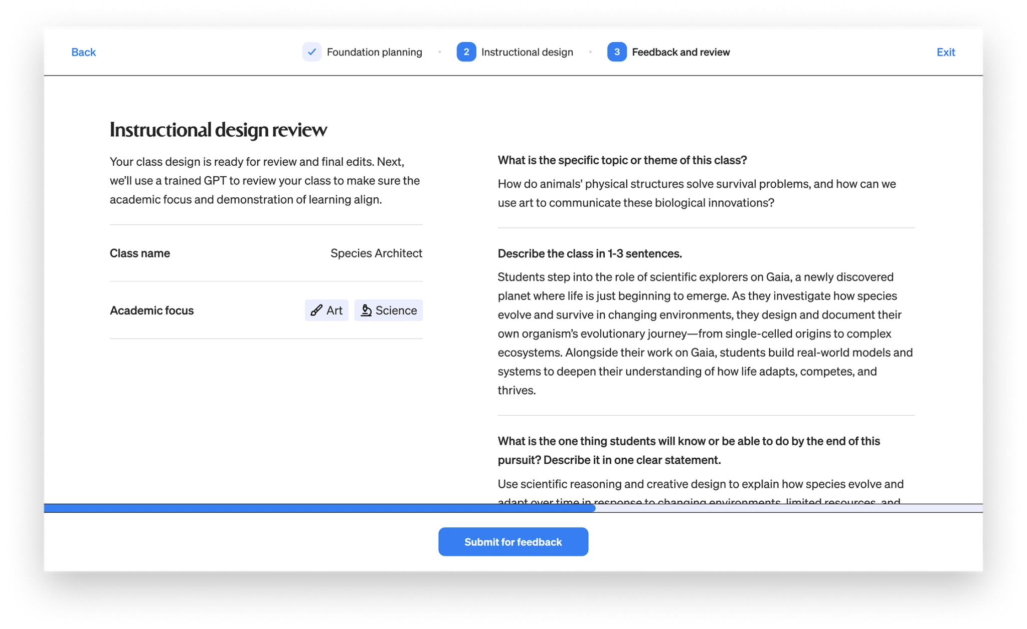 The Primer project based learning class-builder interface