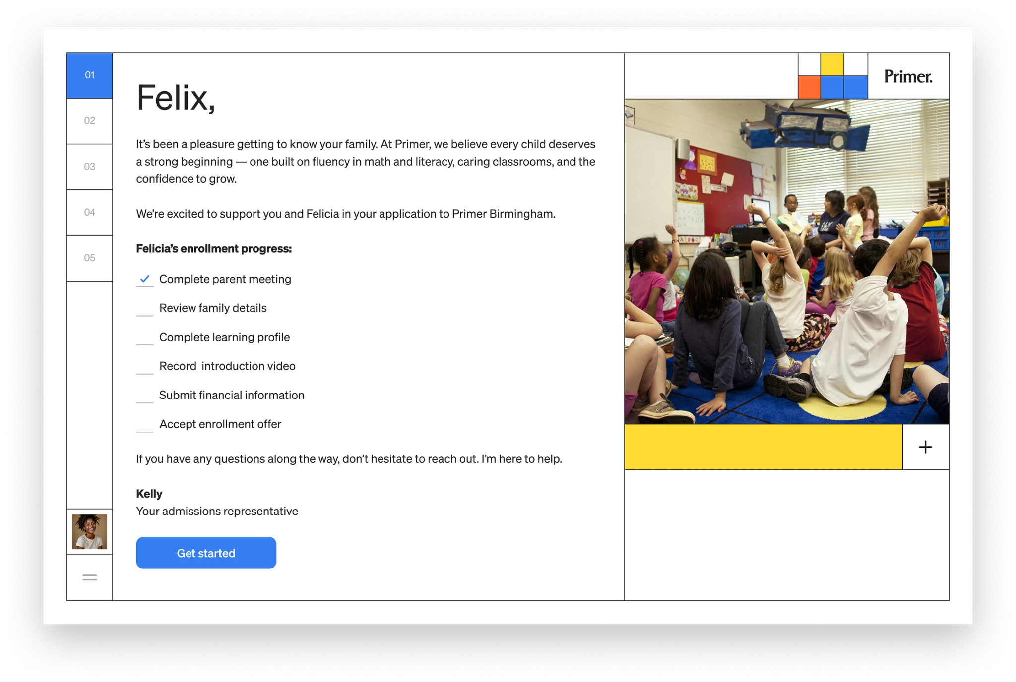 The enrollment checklist showing a family's step-by-step path to enroll