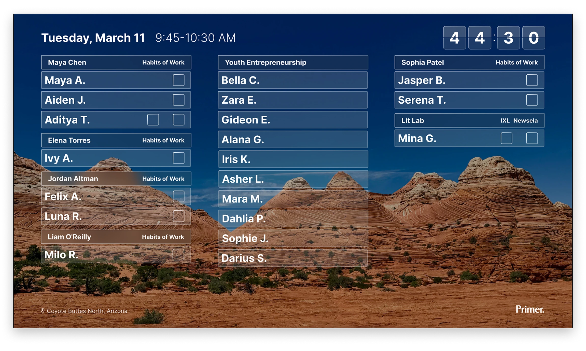 Primer classroom TV screen display
